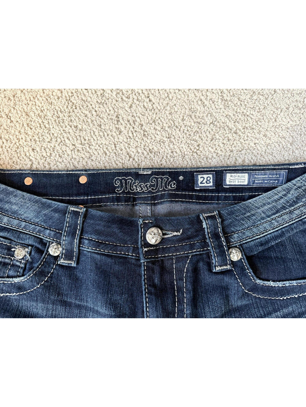 Miss Me Mid-Rise Easy Boot Jeans 28 x 31 Dark Wash Blue Denim JE8221ER - Picture 8 of 14